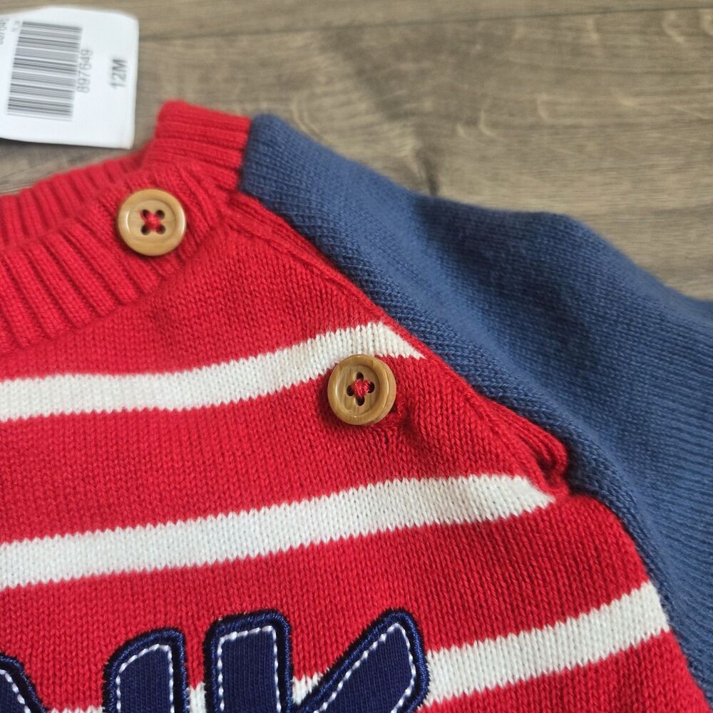 NWT Good Lad Baby Boy 12M Knit Sweater Romper Red Striped Hunk Cracker Barrel - Picture 4 of 10